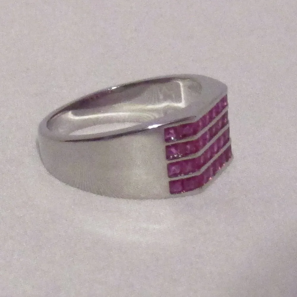 Simulated Ruby Color Diamond Men's Ring in Silvertone 2.50 ctw Size 12